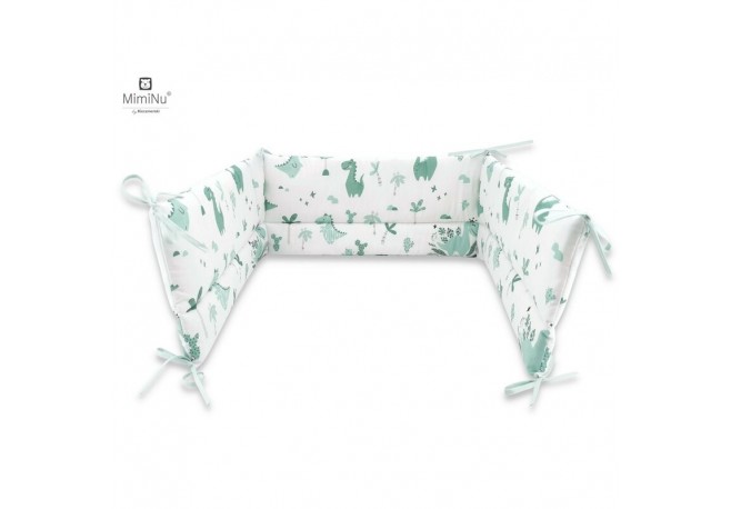MimiNu - Aparatoare pentru patut 120x60 cm Din bumbac certificat Oeko Tex Standard 100 Cu inaltimea de 30 cm Cu panglici Dino Mi