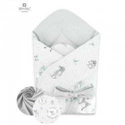 MimiNu - Paturica de infasat cu doua fete Cu multiple utilizari Cu inchidere cu panglica Dimensiune 75x75 cm Din bumbac Deer Gre