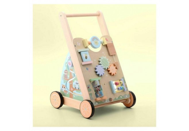Joueco - Antepremergator cu activitati Familia Wildies Din lemn certificat FSC 53x33 cm 12 luni+ Multicolor