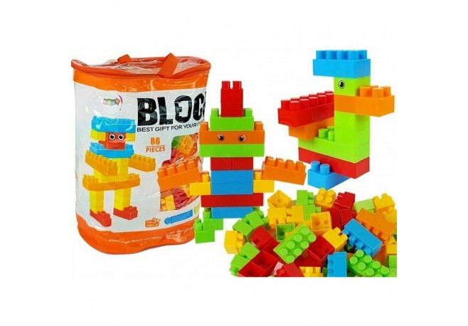 Lean toys - Blocuri de constructie Set 86 piese Cu plasa cu fermoar si maner Multicolor