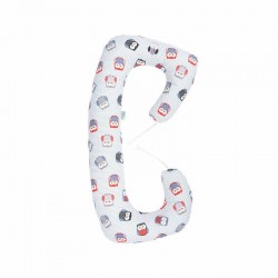 BabyNeeds - Perna 3 in 1 pentru gravide si bebelusi Soft Cu husa din bumbac Bufnite Gri-rosu