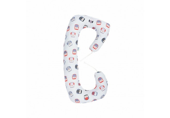 BabyNeeds - Perna 3 in 1 pentru gravide si bebelusi Soft Cu husa din bumbac Bufnite Gri-rosu