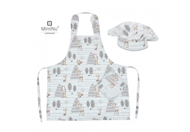 MimiNu - Set Micutul bucatar Cu sort o boneta si accesoriu pentru vase calde Din bumbac certificat Oeko Tex Standard 100 Forest