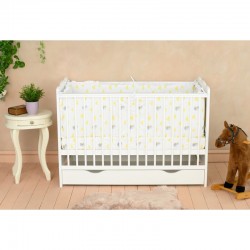 Qmini - Patut din lemn Julia 120x60 cm multifunctional cu sertar Cu sina speciala pentru dentitie EN716-1 EN716-2 Alb + Saltea 1