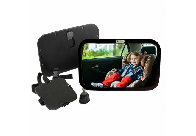 Qmini - Oglinda Rotire 360 grade Pentru vizualizarea Bebelusilor Cu instalare rapida Universala 29.5 x 18.5 cm Negru