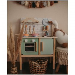 Joueco - Bucatarie din lemn certificat FSC Cu accesorii Reglabila pe inaltime 86x56 cm 3 ani+ Multicolor