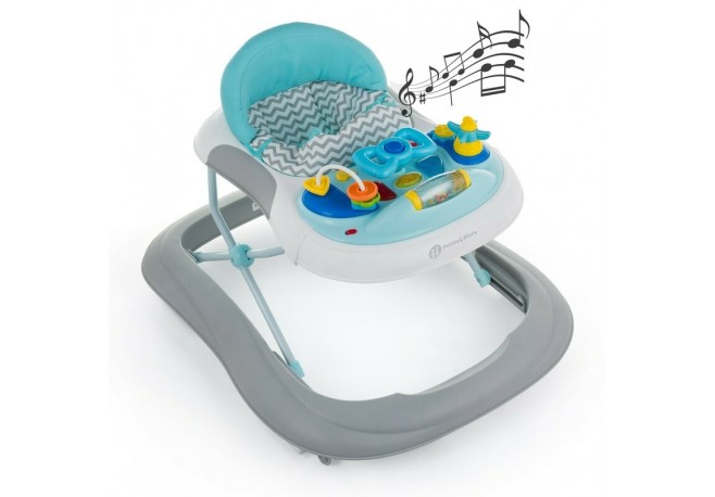 Petite&Mars - Premergator Monty Panou interactiv Reglabil pe inaltime Roti Sustine 12 kg Chevron Blue