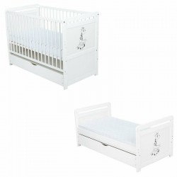 Babyneeds- Patut din lemn Nadia II Girafa transformabil pt bebe si junior 120x60 cm Cu sertar cu capac Din lemn de pin si mdf St