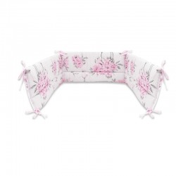MimiNu - Aparatoare pentru patut 120x60 cm Din bumbac certificat Oeko Tex Standard 100 Cu inaltimea de 30 cm Cu panglici Peonie 
