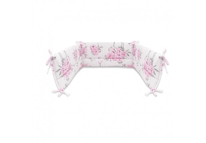 MimiNu - Aparatoare pentru patut 120x60 cm Din bumbac certificat Oeko Tex Standard 100 Cu inaltimea de 30 cm Cu panglici Peonie 