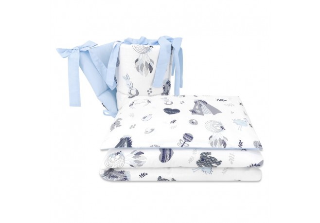 MimiNu - Lenjerie patut 3 piese Cu protectie laterala Din bumbac certificat Oeko Tex Standard 100 Pentru patut 120x60 cm Baby Sh