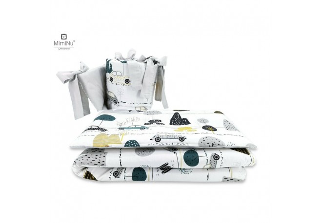 MimiNu - Lenjerie patut 3 piese Cu protectie laterala Din bumbac certificat Oeko Tex Standard 100 Pentru patut 120x60 cm Childre