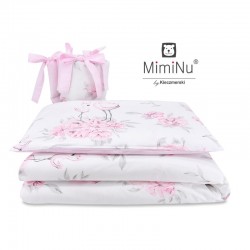 MimiNu - Lenjerie patut 3 piese Cu protectie laterala Din bumbac certificat Oeko Tex Standard 100 Pentru patut 120x60 cm Peonie 