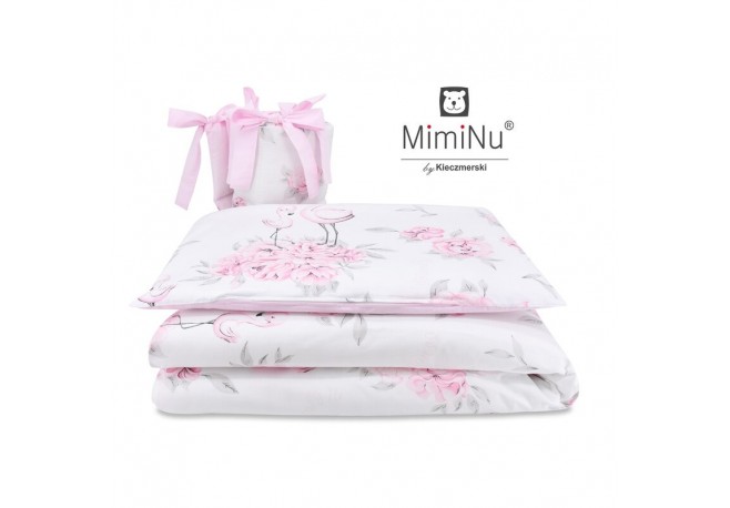 MimiNu - Lenjerie patut 3 piese Cu protectie laterala Din bumbac certificat Oeko Tex Standard 100 Pentru patut 120x60 cm Peonie 
