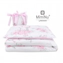 MimiNu - Lenjerie patut 3 piese Cu protectie laterala Din bumbac certificat Oeko Tex Standard 100 Pentru patut 120x60 cm Peonie 