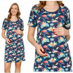 Qmini - Camasa de alaptat L Din bumbac Cu capse oblice Flamingos