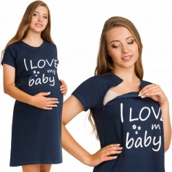 Qmini - Camasa de alaptat L/XL Din bumbac si elastan Cu fermoare I love my baby Navy