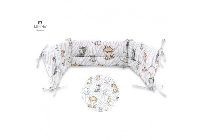 MimiNu - Aparatoare pentru patut 120x60 cm Din bumbac certificat Oeko Tex Standard 100 Cu inaltimea de 30 cm Cu panglici Safari 