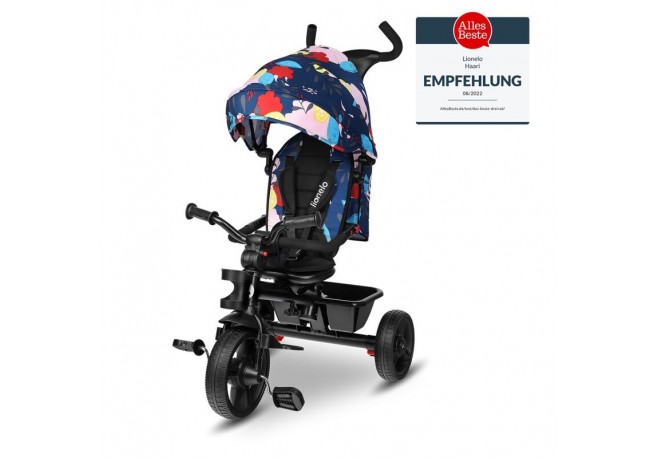 Lionelo - Tricicleta Haari Blue Navy Suport picioare Control al directiei Scaun reversibil Rotire 360 grade Pliabila Conform cu 