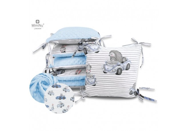 MimiNu - Aparatoare cu 6 pernute modulare Cu doua fete Cu fermoar Cu husa detasabila si lavabila Pentru patut 120X60 cm Din bumb