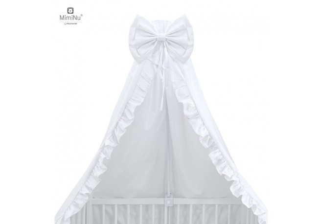 MimiNu - Baldachin din tull pentru patut cu funda si volan 210x145 cm Material certificat Oeko Tex Standard 100 Alb