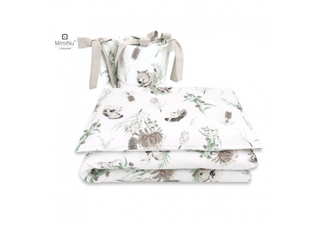 MimiNu - Lenjerie patut 3 piese Cu protectie laterala Din bumbac certificat Oeko Tex Standard 100 Pentru patut 120x60 cm Austral