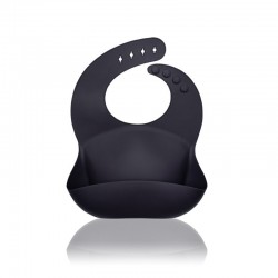 Petite&Mars - Baveta moale Sam Din silicon Cu rezervor Fara BPA PVC si Ftalati Gri