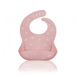 Petite&Mars - Baveta moale Sam Din silicon Cu rezervor Fara BPA PVC si Ftalati Curcubeu Roz