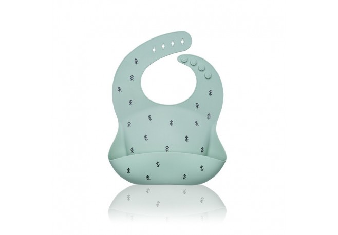Petite&Mars - Baveta moale Sam Din silicon Cu rezervor Fara BPA PVC si Ftalati Copaci Verde