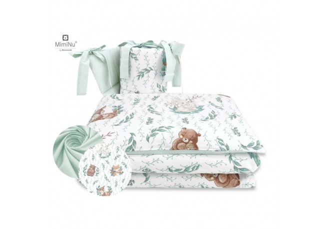 MimiNu - Lenjerie patut 3 piese Cu protectie laterala Din bumbac certificat Oeko Tex Standard 100 Pentru patut 120x60 cm Lulu na