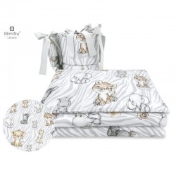 MimiNu - Lenjerie patut 3 piese Cu protectie laterala Din bumbac certificat Oeko Tex Standard 100 Pentru patut 120x60 cm Safari 