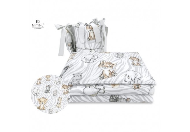 MimiNu - Lenjerie patut 3 piese Cu protectie laterala Din bumbac certificat Oeko Tex Standard 100 Pentru patut 120x60 cm Safari 