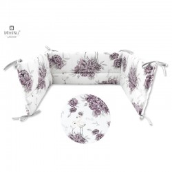MimiNu - Aparatoare pentru patut 120x60 cm Din bumbac certificat Oeko Tex Standard 100 Cu inaltimea de 30 cm Cu panglici Peonie 