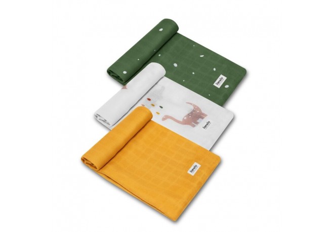 Lionelo - Set 3 scutece multifunctionale Dino Din Bambus 70x70 cm Multicolor