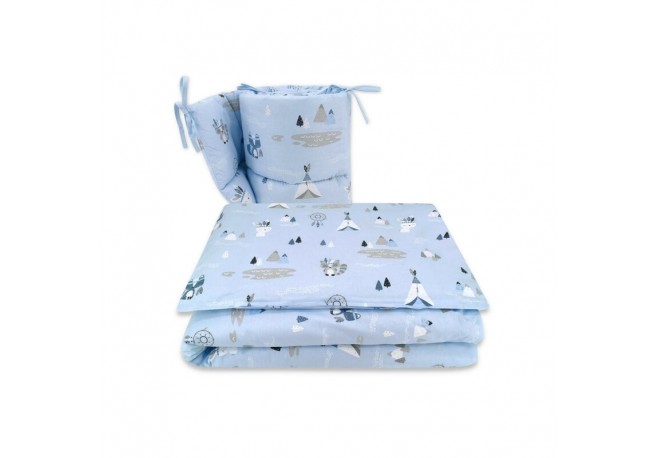 Qmini - Lenjerie patut 3 piese Cu protectie laterala Din bumbac certificat Oeko Tex Standard 100 Pentru patut 140x70 cm Indian B