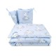 Qmini - Lenjerie patut 3 piese Cu protectie laterala Teddy Bears On Clouds Blue Din bumbac Pentru patut 140x70 cm