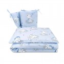 Qmini - Lenjerie patut 3 piese Cu protectie laterala Teddy Bears On Clouds Blue Din bumbac Pentru patut 140x70 cm