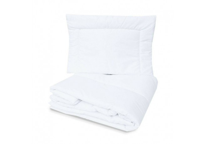Qmini - Set pilota si perna pentru patut Din bumbac certificat Oeko Tex Standard 100 Perna 40x60cm Pilota 100x135cm White