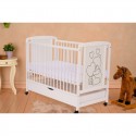 Qmini - Patut din lemn Timmi Heart 120x60 cm Cu sertar Din lemn de pin si mdf Stabil si rezistent Inaltime saltea reglabila pe 3