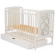 Qmini - Patut din lemn Timmi Heart 120x60 cm Cu sertar Din lemn de pin si mdf Stabil si rezistent Inaltime saltea reglabila pe 3