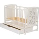 Qmini - Patut din lemn Timmi Heart 120x60 cm Cu sertar Din lemn de pin si mdf Stabil si rezistent Inaltime saltea reglabila pe 3