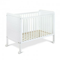 Patut cu roti YappyModern din lemn Cu sina speciala pentru dentitie Suport pentru saltea reglabil YappyKids 120x60 cm Alb