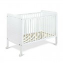 Patut cu roti YappyModern din lemn Cu sina speciala pentru dentitie Suport pentru saltea reglabil YappyKids 120x60 cm Alb
