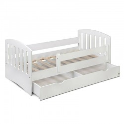 Patut junior cu sertar compartimentat YappyLux din lemn Cu laterala de protectie YappyKids 160x80 cm Alb