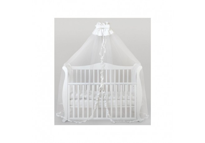 Baldachin mare YappyDome din tull cu panglica de satin si funda YappyKids 500x160 cm Alb