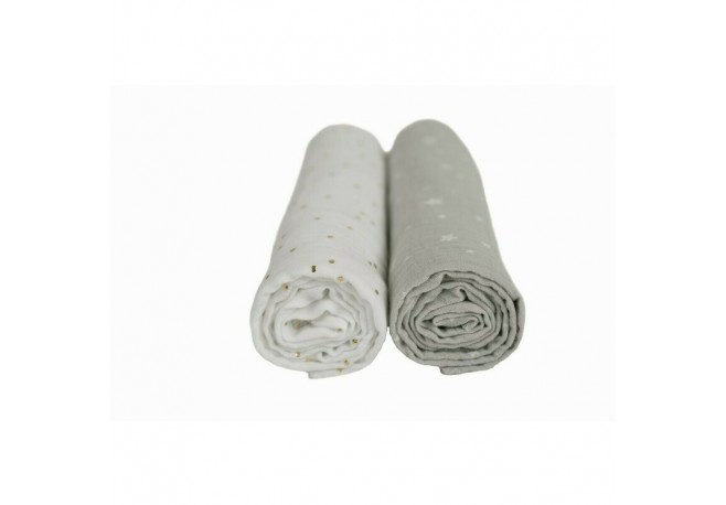 Set 2 scutece din muselina YappyGrey&White Refolosibile si cu multiple utilizari Din Bumbac YappyKids Dimensiune mare 70x100cm G