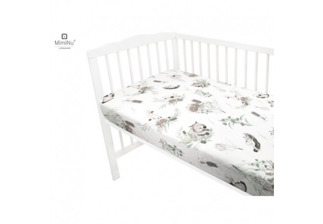 MimiNu - Cearceaf cu elastic pentru patut 140X70 cm Din bumbac certificat Oeko Tex Standard 100 Australian Animals Beige