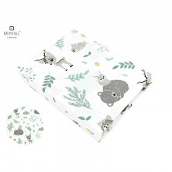 MimiNu - Cearceaf cu elastic pentru patut 140X70 cm Din bumbac certificat Oeko Tex Standard 100 Forest friends Grey/Mint