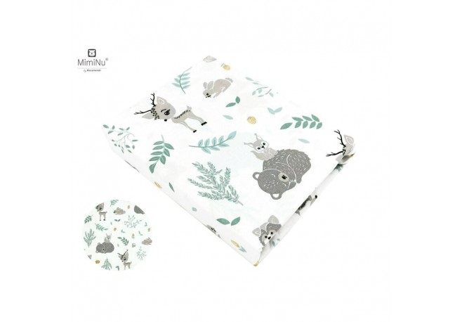 MimiNu - Cearceaf cu elastic pentru patut 140X70 cm Din bumbac certificat Oeko Tex Standard 100 Forest friends Grey/Mint