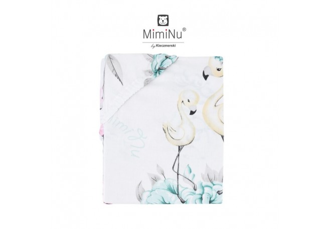 MimiNu - Cearceaf cu elastic pentru patut 140X70 cm Din bumbac certificat Oeko Tex Standard 100 Peonie Mint